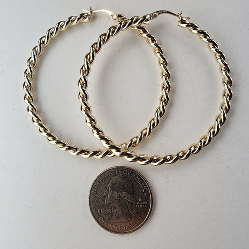 2" Twisted Hoop Earrings Sterling Silver 925 with Gold Finish