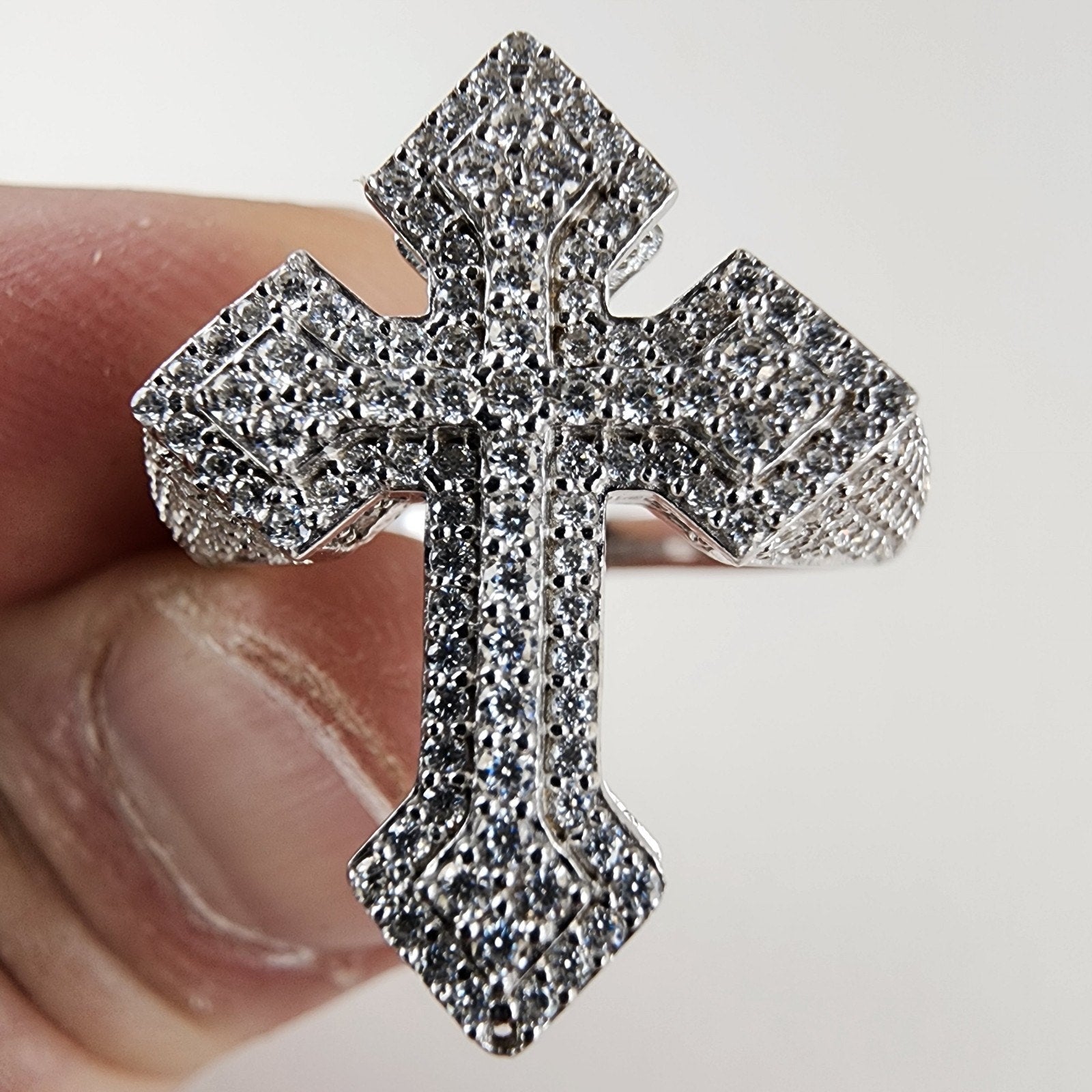 Moissanite Cross Ring Size 12 Sterling Silver 925 New Iced Out