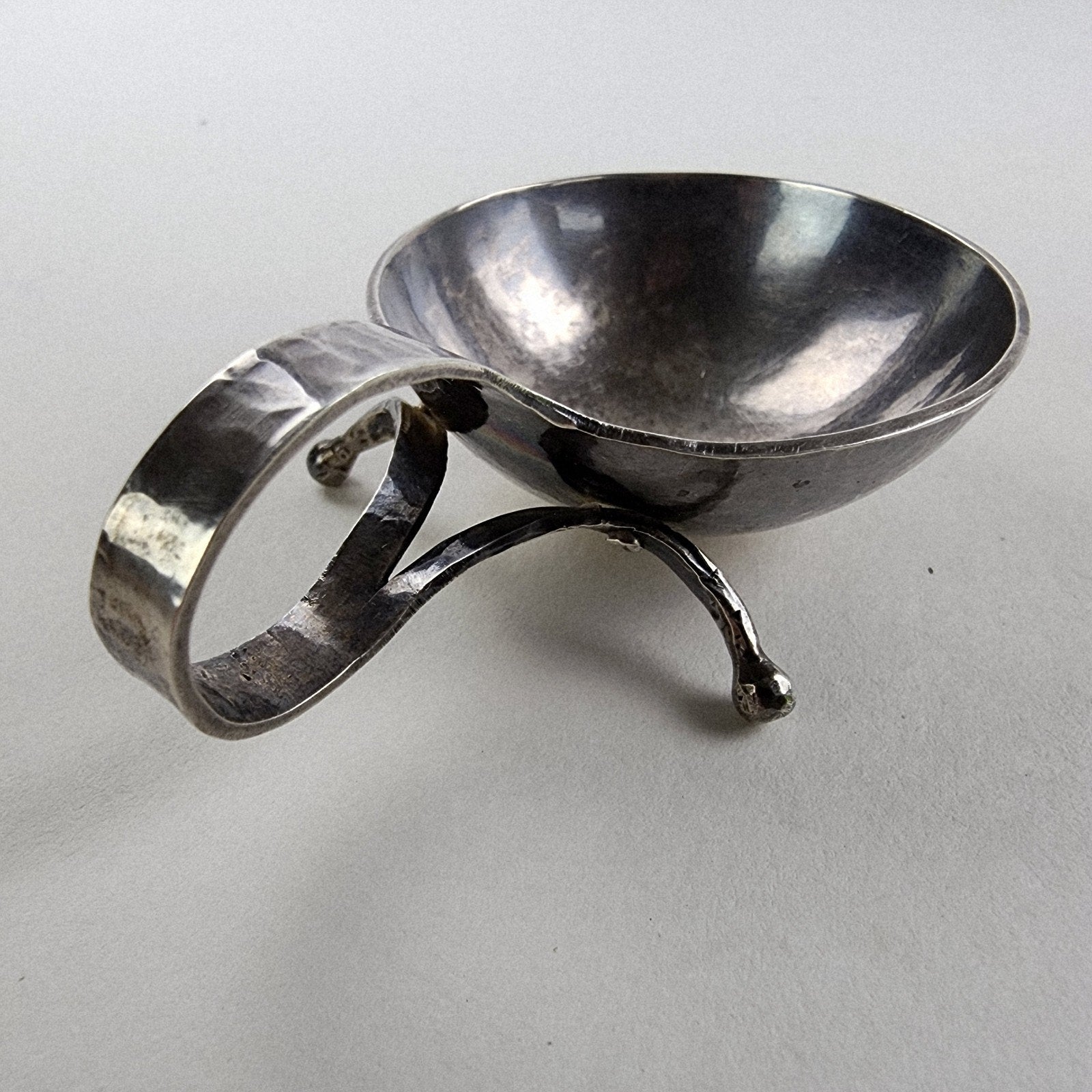 Georg Jensen Style Hand Hammered Salt Cellar with Spoon Sterling Silver 925
