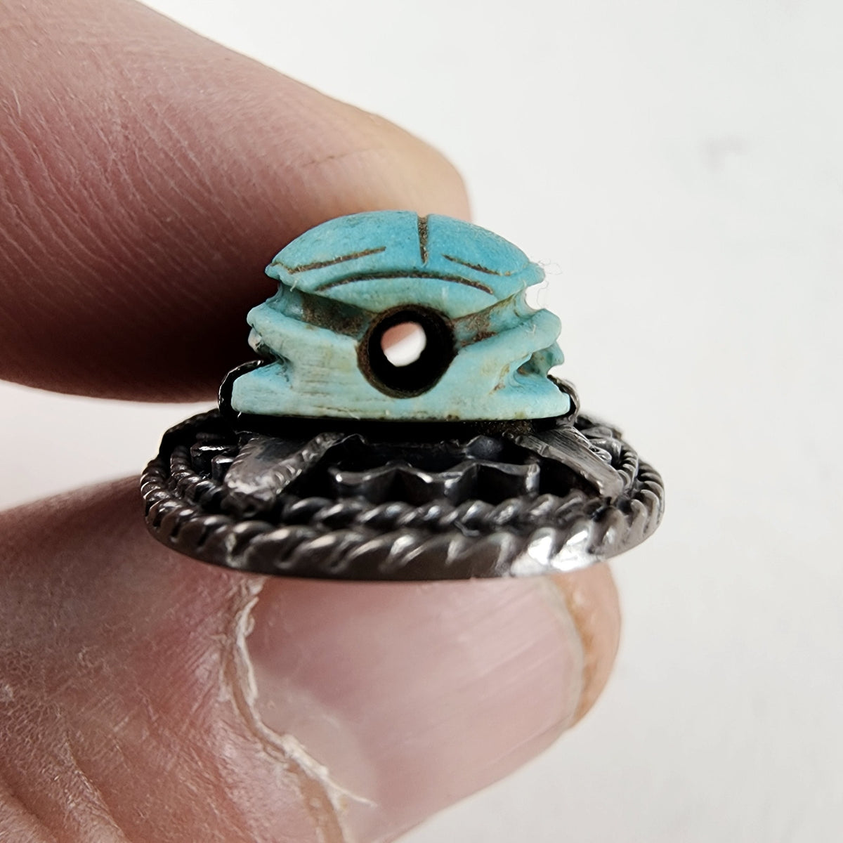 Steatite Egyptian Scarab Beetle Sterling Silver 925 Faience Pendant