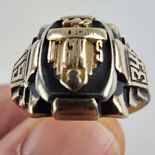 10K Yellow Gold & Sterling Silver 925 Monogrammed 1934 Class Ring Size 9 1/4