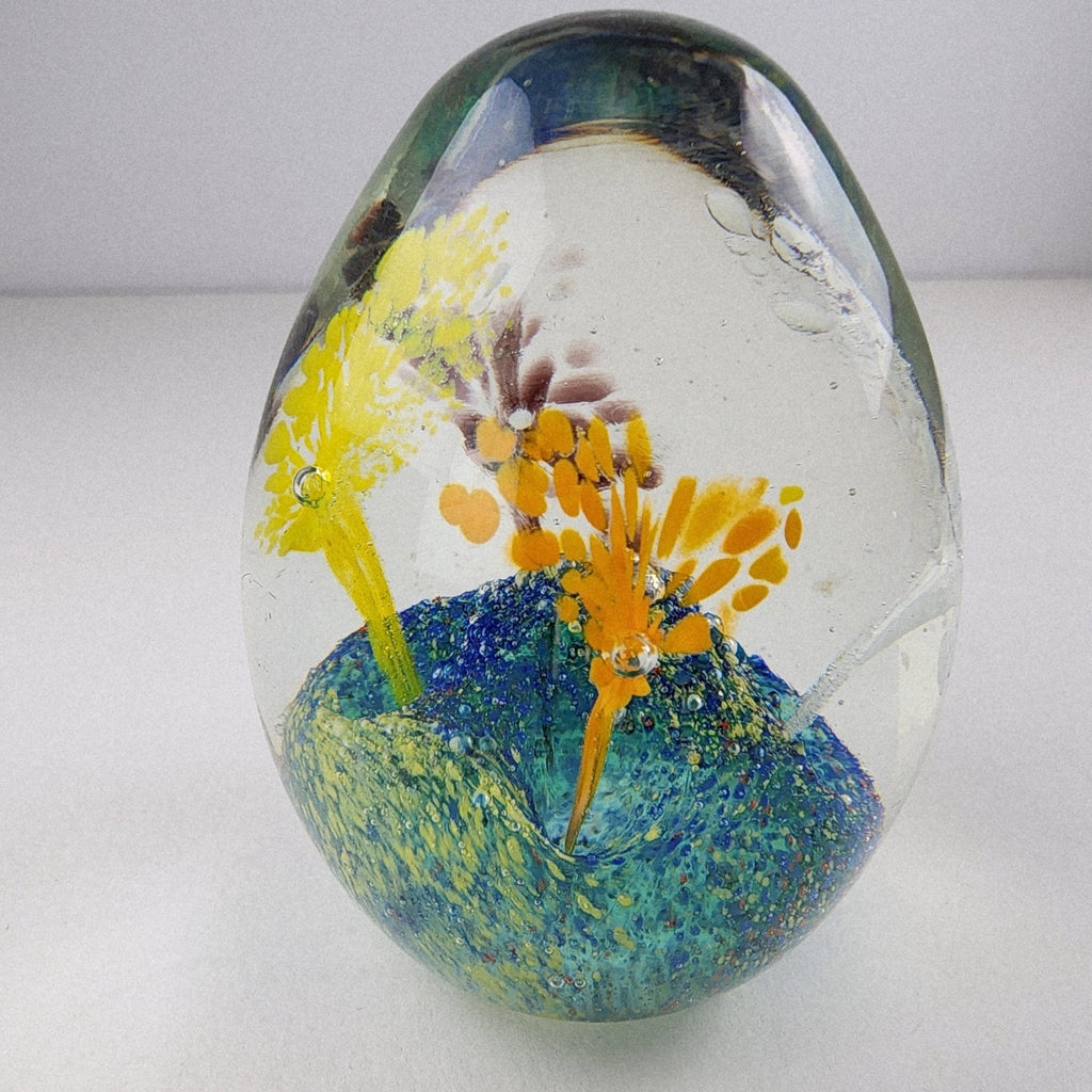 2 1/2" Tree Landscape Art Glass Paperweight Vintage Hand Blown Borosilicate