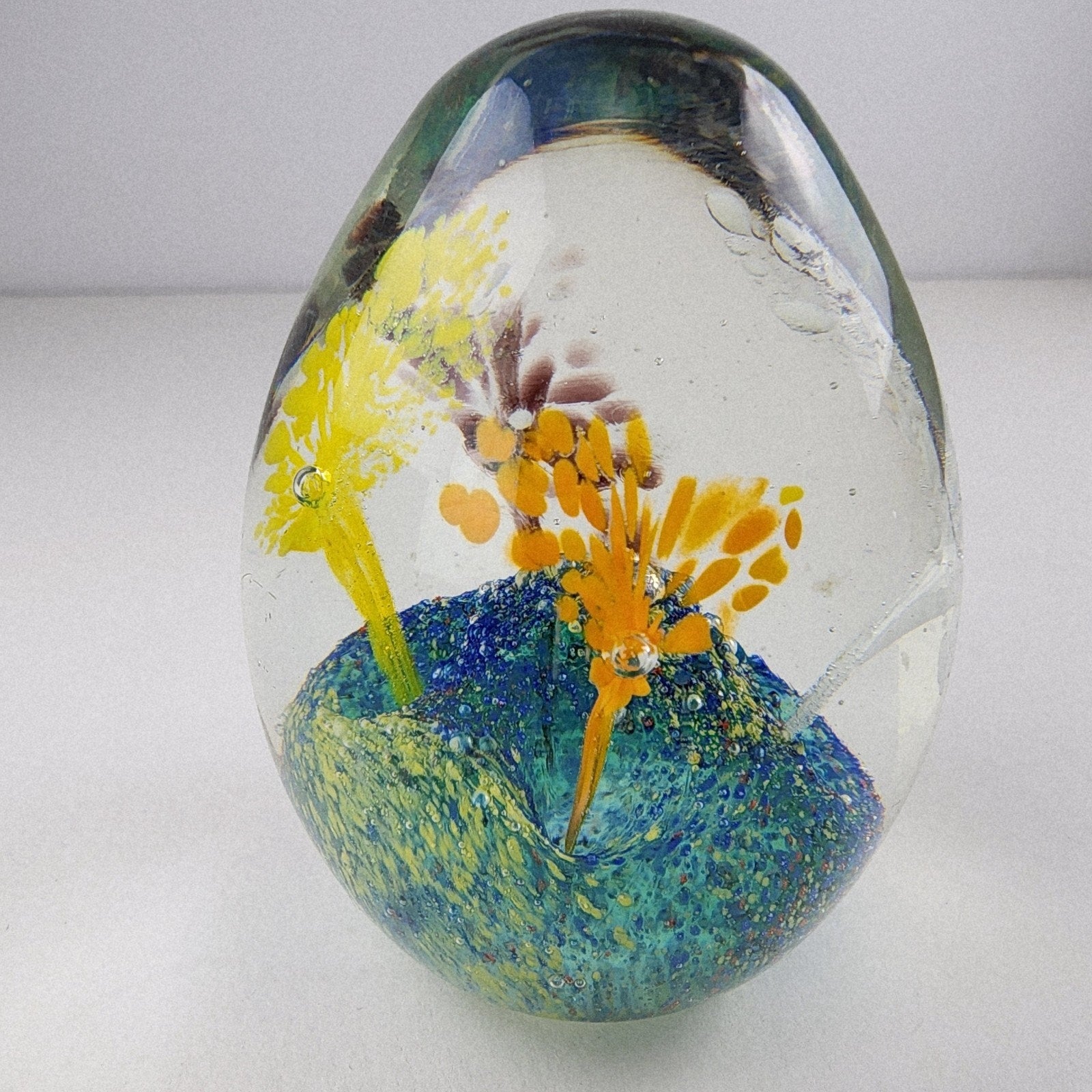 2 1/2" Tree Landscape Art Glass Paperweight Vintage Hand Blown Borosilicate