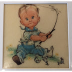 Framed Pete Hawley Sweet Boy Fishing Plaque Art MCM