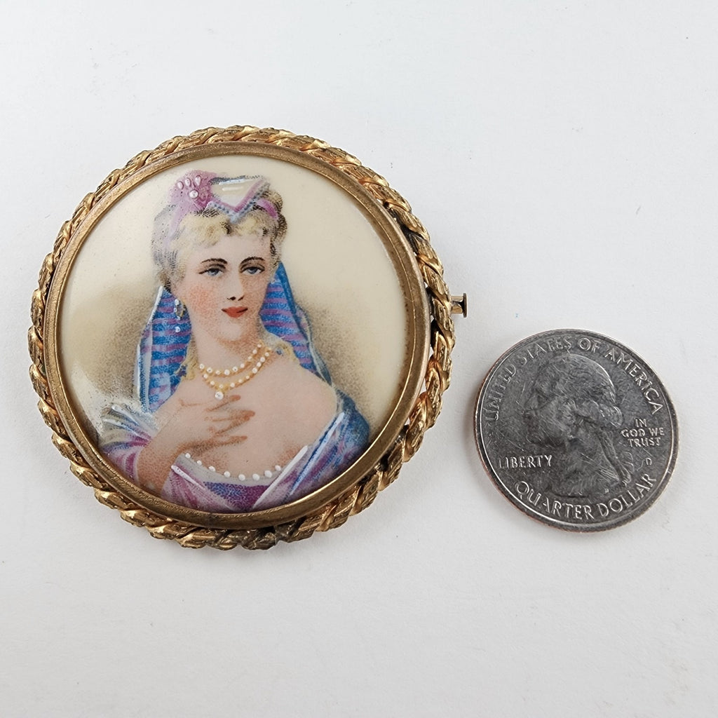 Limoges France Hand Painted Porcelain Miniature Brooch Antique