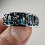 Swiss Blue Topaz Five Stone Ring Size 9 in Sterling Silver 925