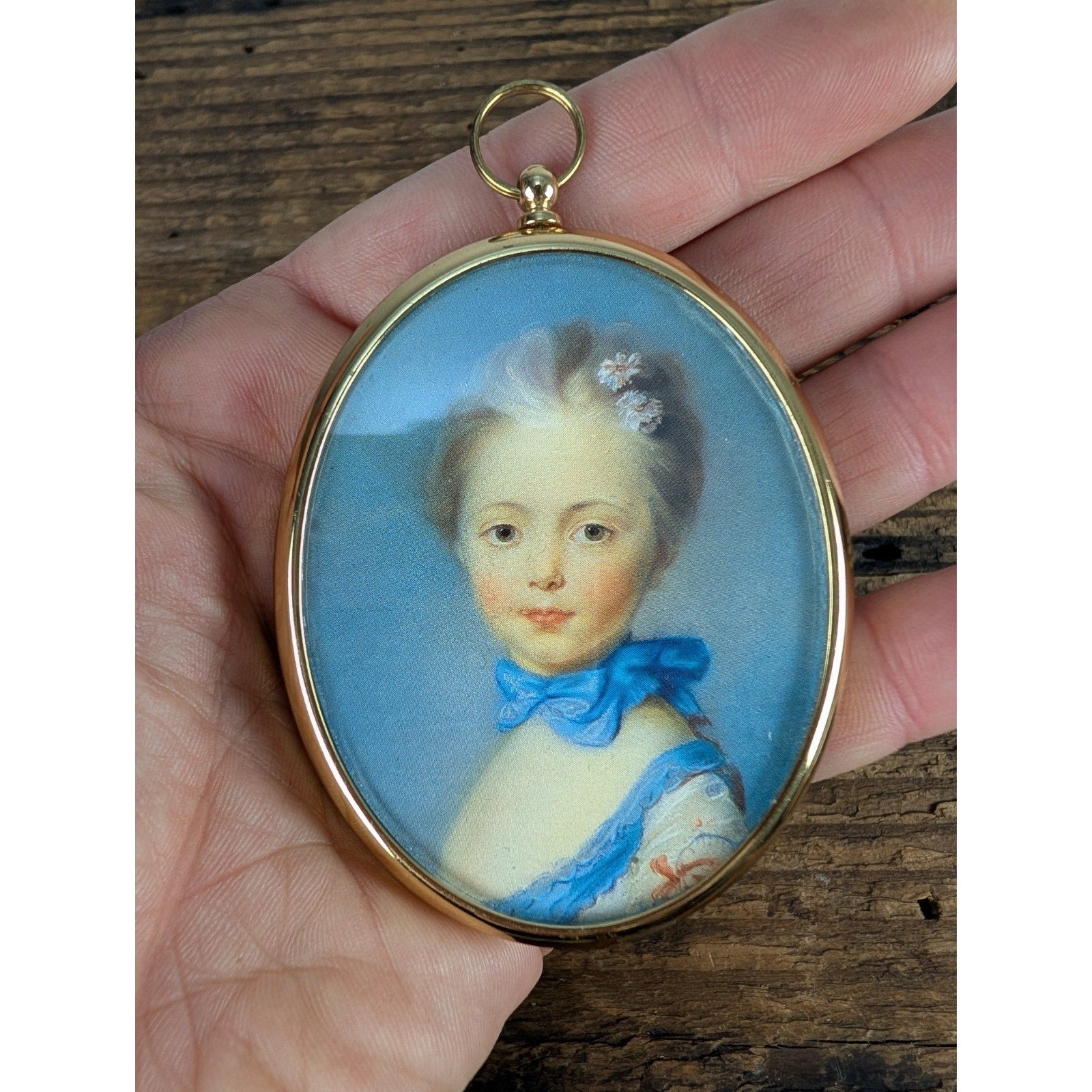 Miniature Reproduction Portrait Lady in Gold Frame by Jean-Baptiste Perronneau