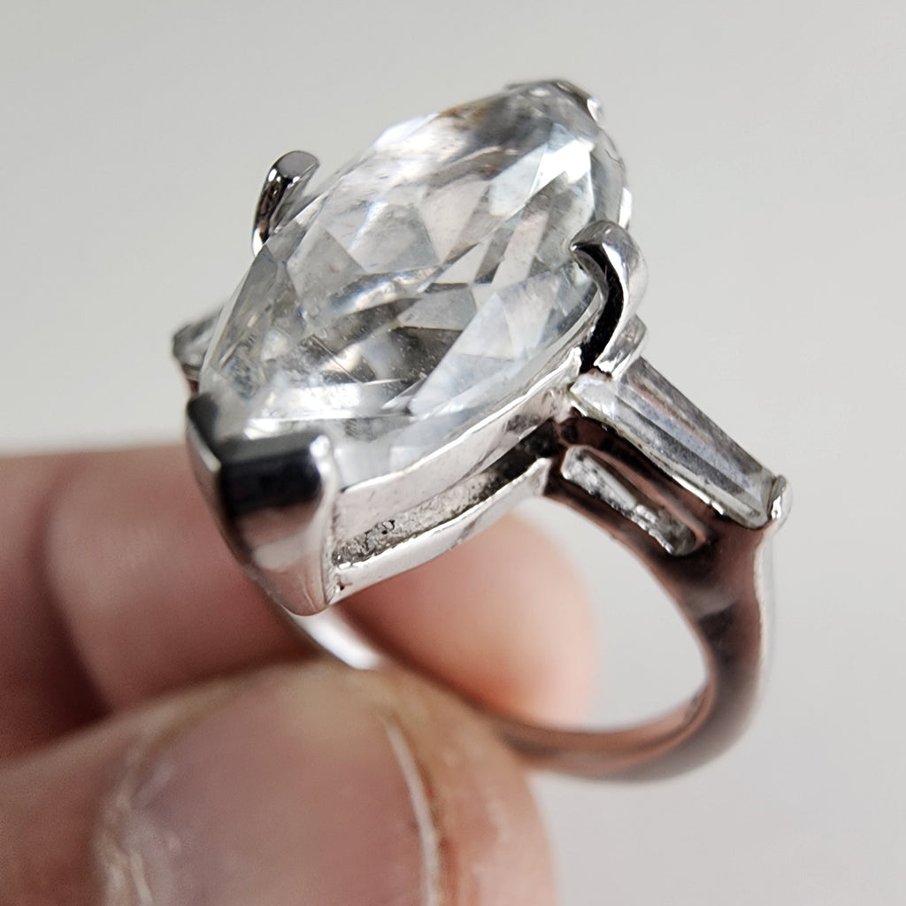 Vintage Marquis Cut CZ Cocktail Ring Size 7 in Sterling Silver 925