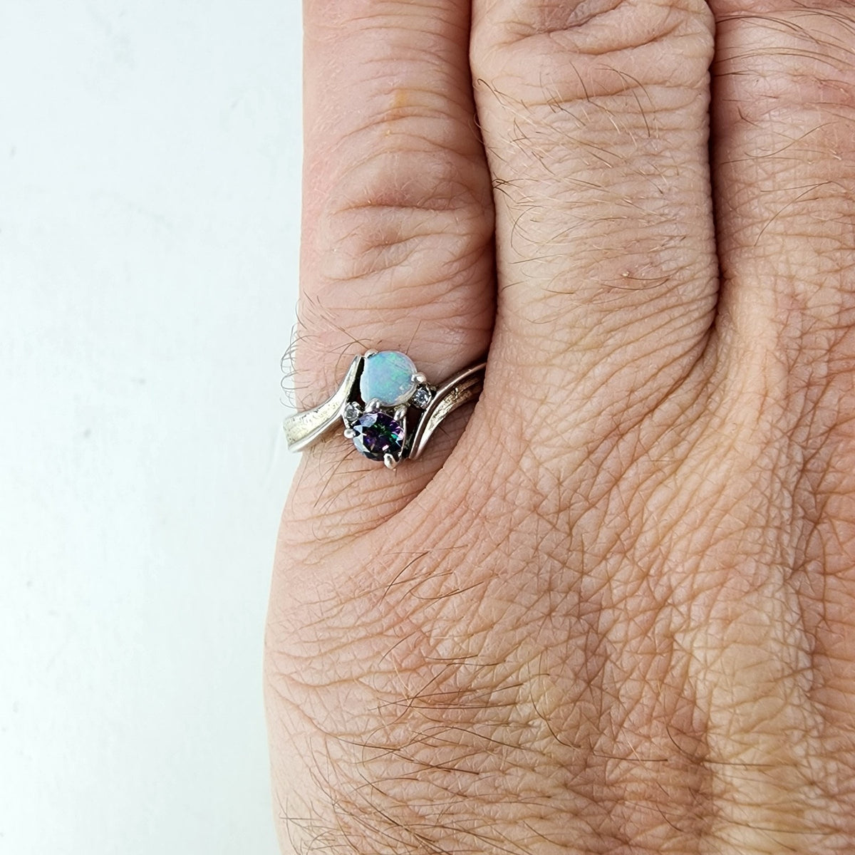 Opal & Mystic Quartz Ring Size 8 1/2 Sterling Silver 925 Vintage