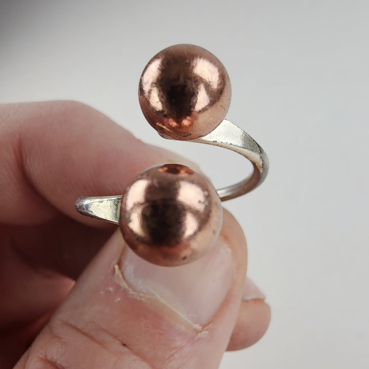 Vintage Silver Filled Copper Colored Ball Bypass Ring Size 8 1/2