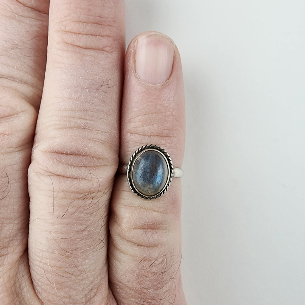 Rainbow Moonstone Cabochon Ring Size 5 1/2 Sterling Silver 925 Vintage