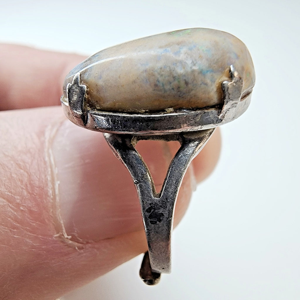 Boulder Opal Adjustable Size Ring Sterling Silver 925 Vintage