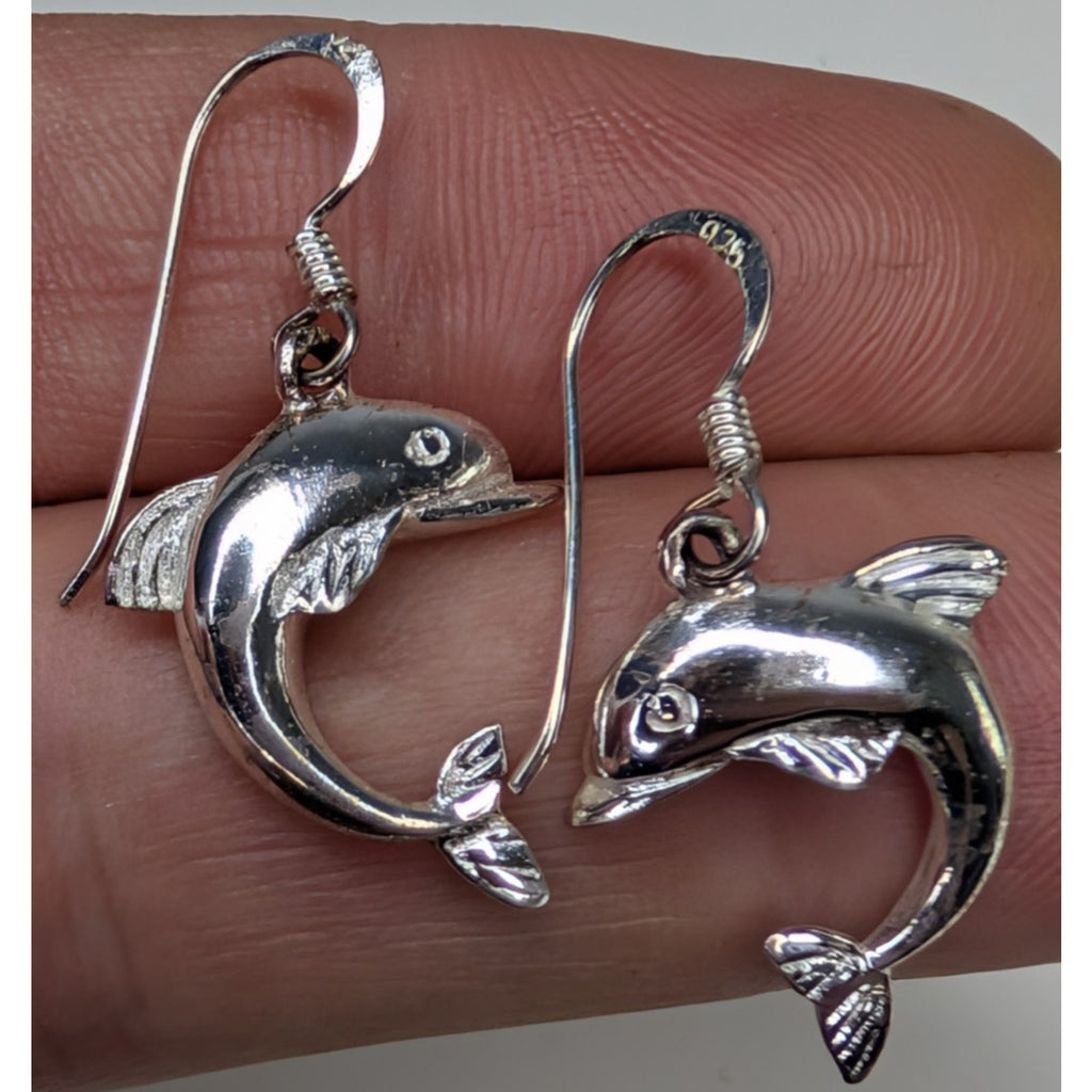 Vintage Dolphin Sterling Silver 925 Dangle Earrings