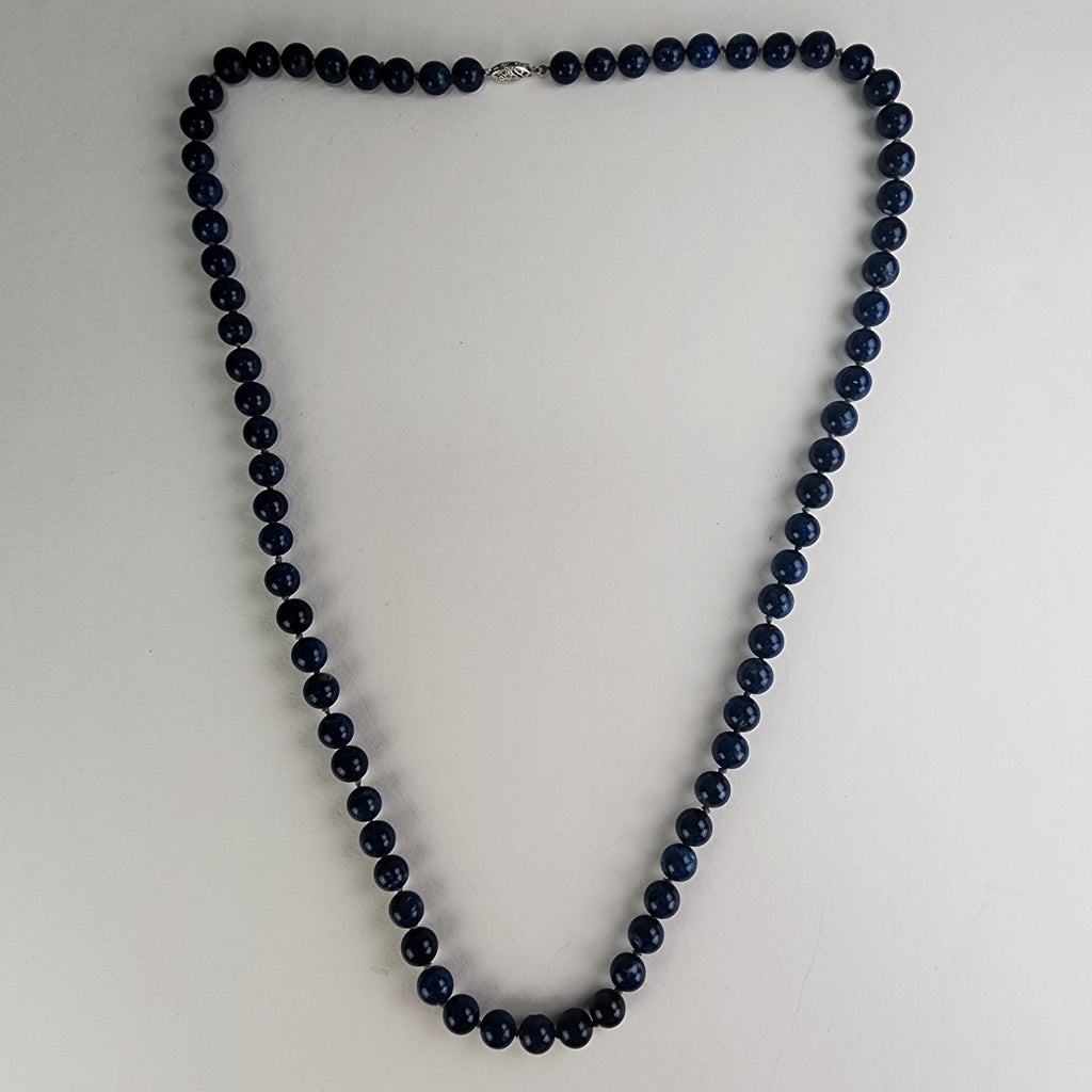 Vintage 27" Lapis Lazuli 8mm Beaded Ball Necklace with 10K White Gold Clasp