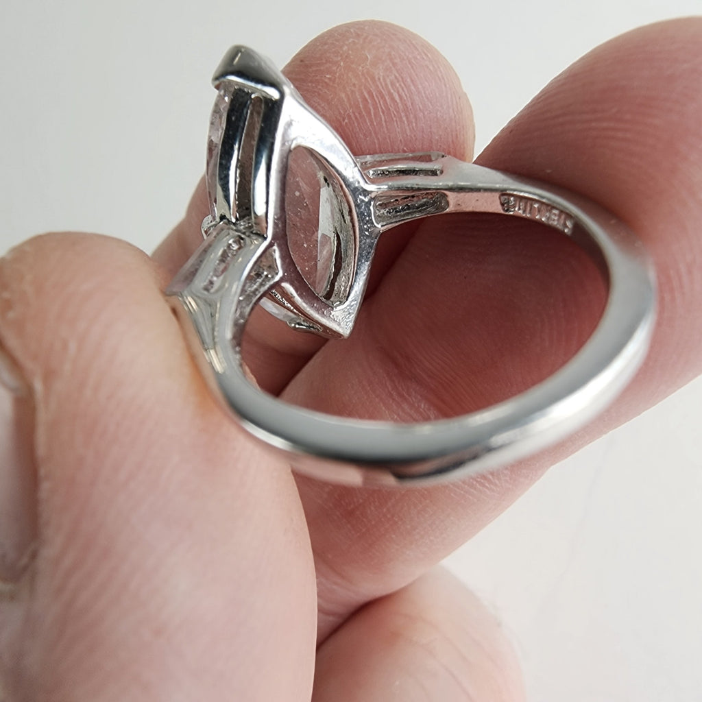 Vintage Marquis Cut CZ Cocktail Ring Size 7 in Sterling Silver 925