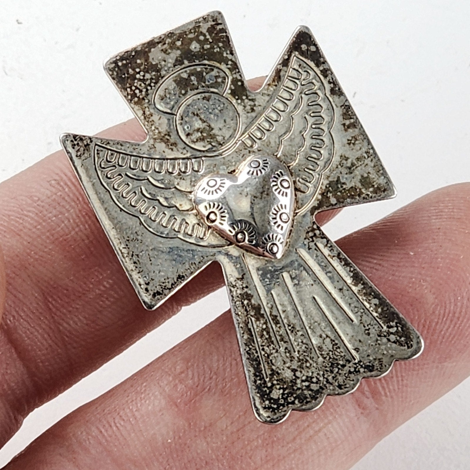 Angel Cross Pendant Brooch Relios by Carolyn Pollack Sterling Silver 925 Vintage