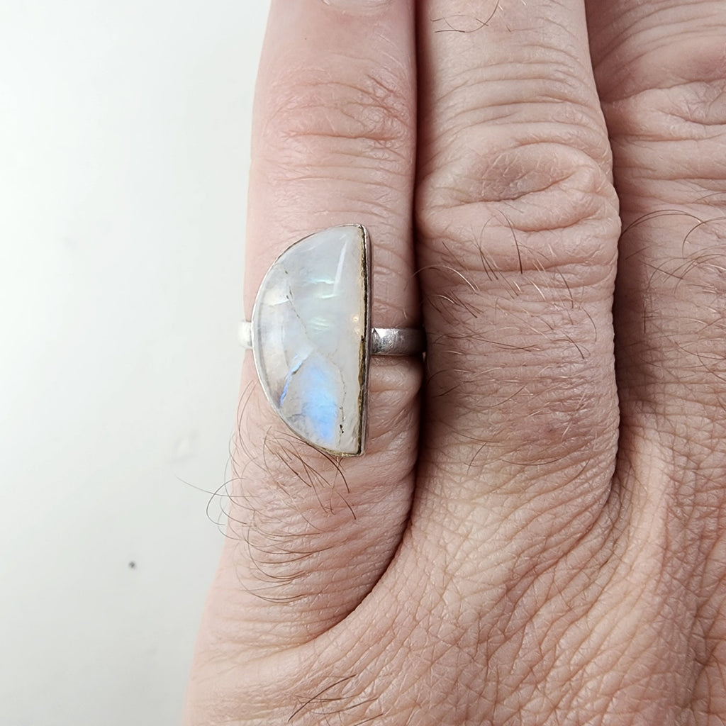 Vintage Rainbow Moonstone Half Moon Ring Size 6 1/2 in Sterling Silver 925