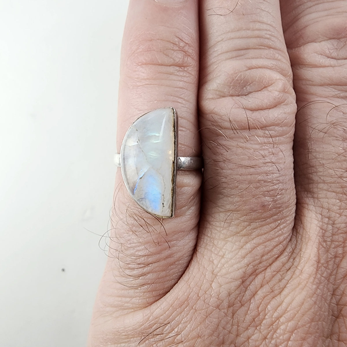 Vintage Rainbow Moonstone Half Moon Ring Size 6 1/2 in Sterling Silver 925
