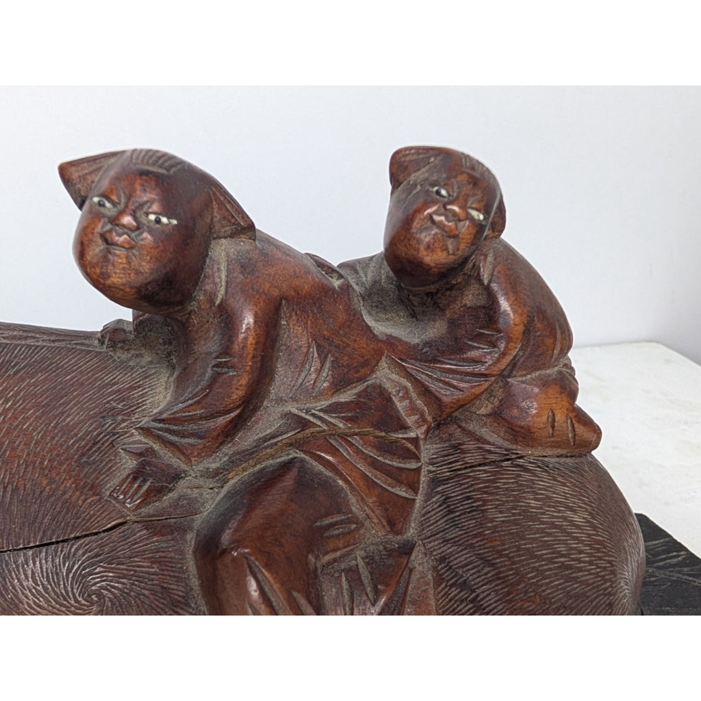 Chinese Water Buffalo Hand Carved Statue w/ Stand Antique Republic Period