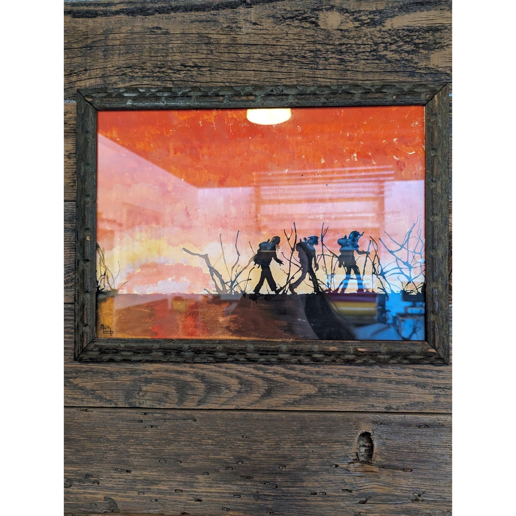 Framed Bushfire Watercolor by MG Lord 1970 MCM Artwork 16" x 11"