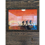Framed Bushfire Watercolor by MG Lord 1970 MCM Artwork 16" x 11"