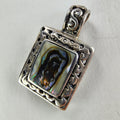Mexico Abalone Inlay Squre Pendant Sterling Silver 925 Vintage