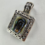 Mexico Abalone Inlay Squre Pendant Sterling Silver 925 Vintage