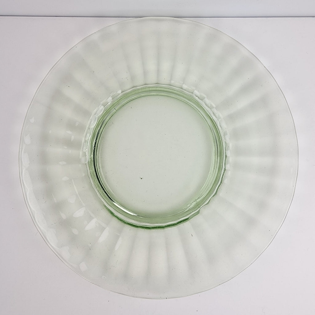 8" Green Depression Glass Scalloped Pattern Plates with Faint UV Glow Set of 2