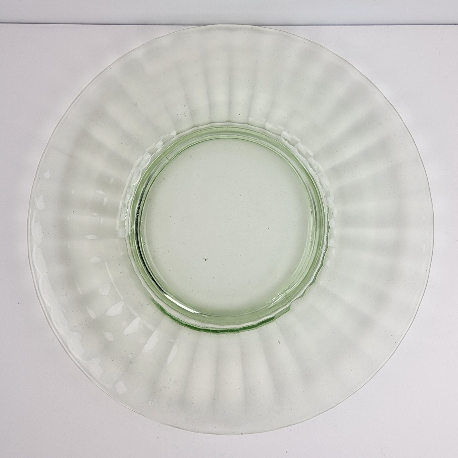8" Green Depression Glass Scalloped Pattern Plates with Faint UV Glow Set of 2