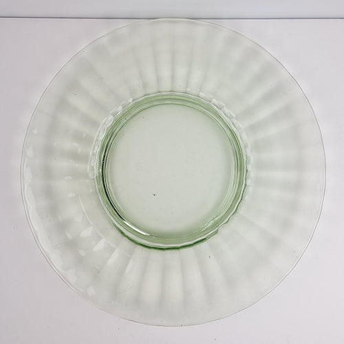 8" Green Depression Glass Scalloped Pattern Plates with Faint UV Glow Set of 2