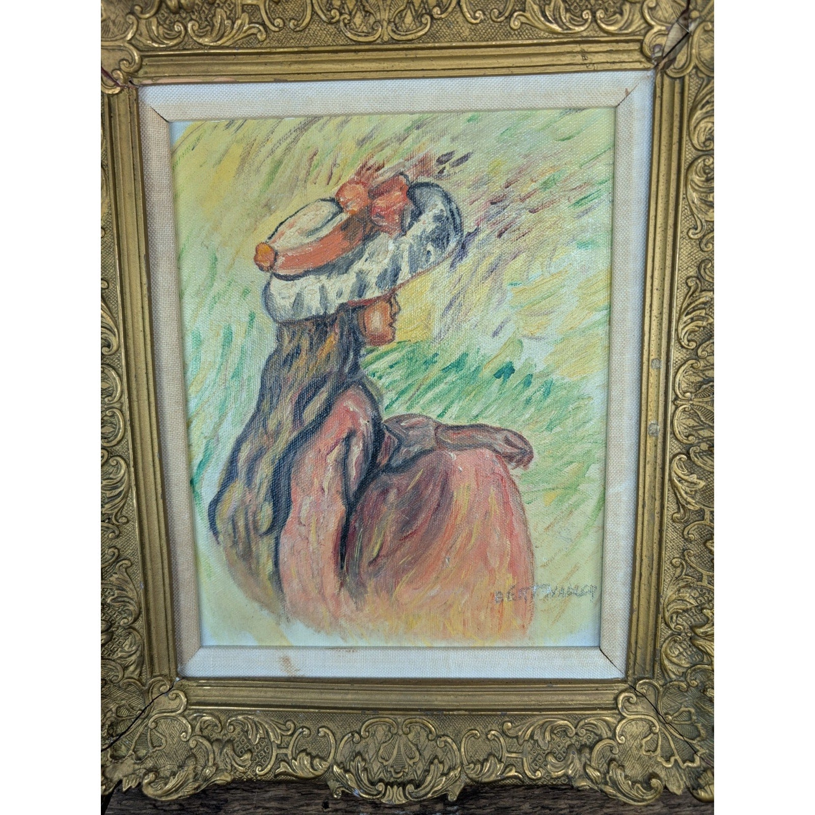 Renoir Girl With A Hat Reproduction Acryli on Canvas in Ornate Gilded Frame