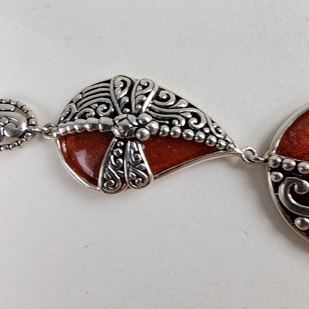 Orange Firefly Bracelet Sterling Silver 925 Adjustable 7" to 8"