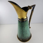 Dayagi Israel 12" Brass and Textured Green Enamel Pitcher Vintage