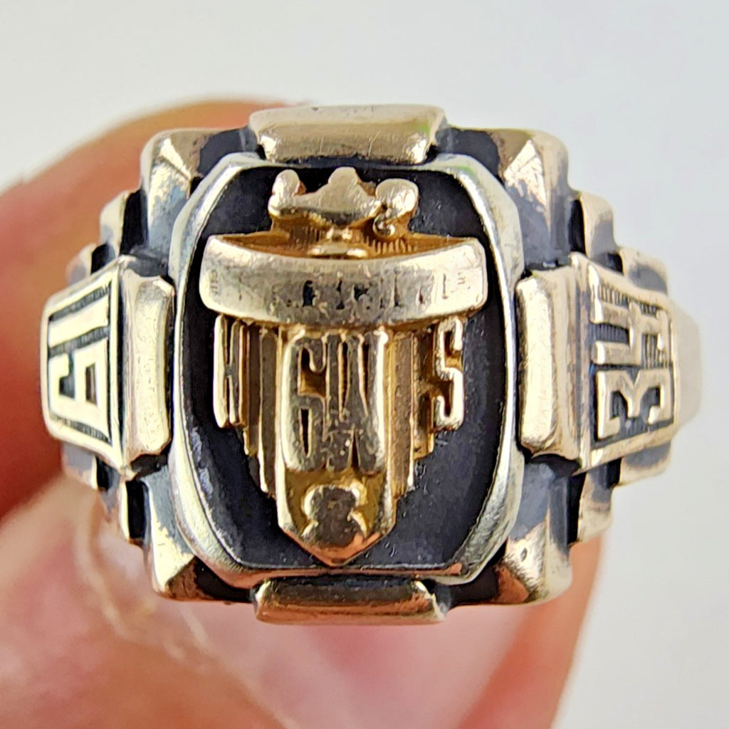 10K Yellow Gold & Sterling Silver 925 Monogrammed 1934 Class Ring Size 9 1/4