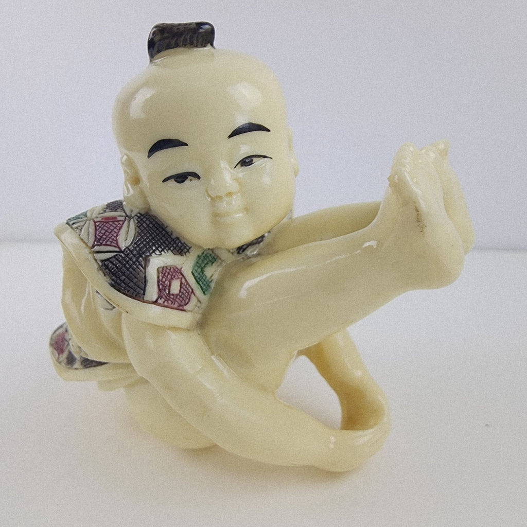 Japanese Boy Fertility Resin Figure Vintage Chinese Hand Carved Details