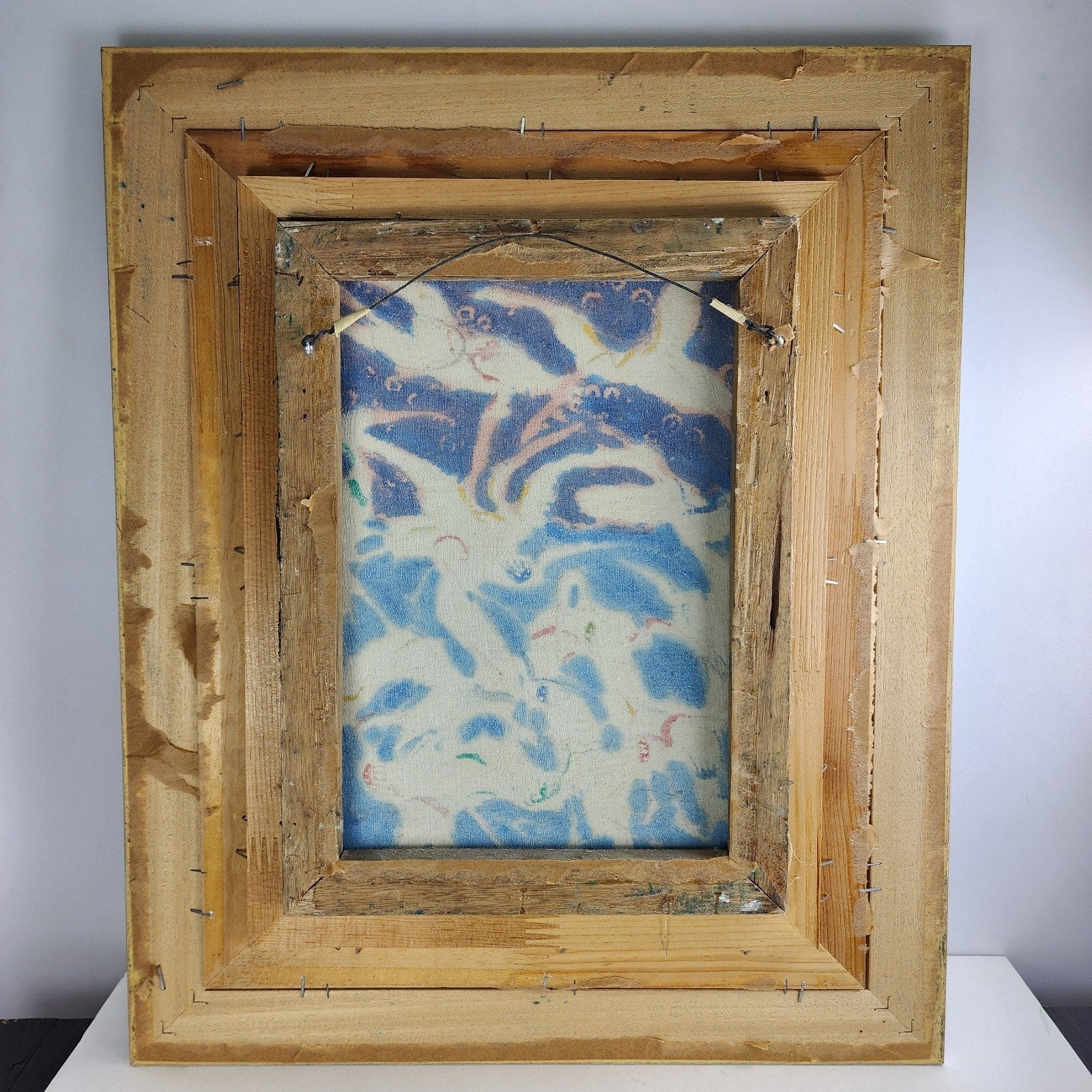 Heron Painting on Fabric by I Wayan Balik Framed Ubud Bali Indonesia