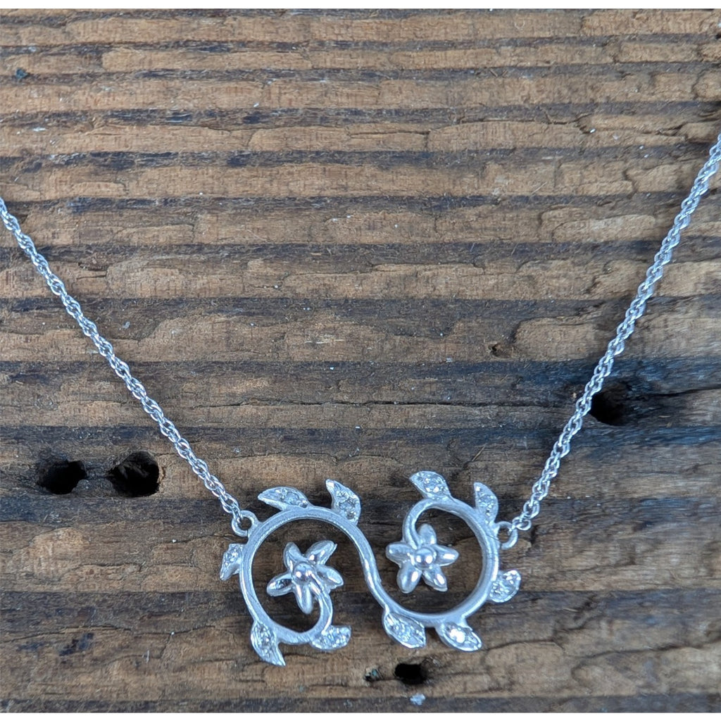 14K White Gold Diamond Accent Floral Vine 16" Necklace by Victoria Cunningham