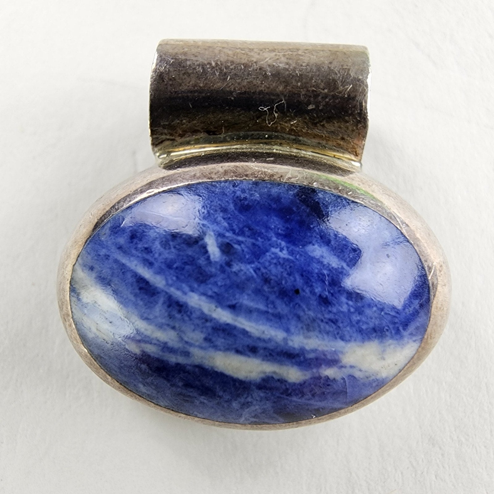 Taxco Denim Lapis Sterling Silver 925 Oval Cabochon Pendant Mexico Vintage