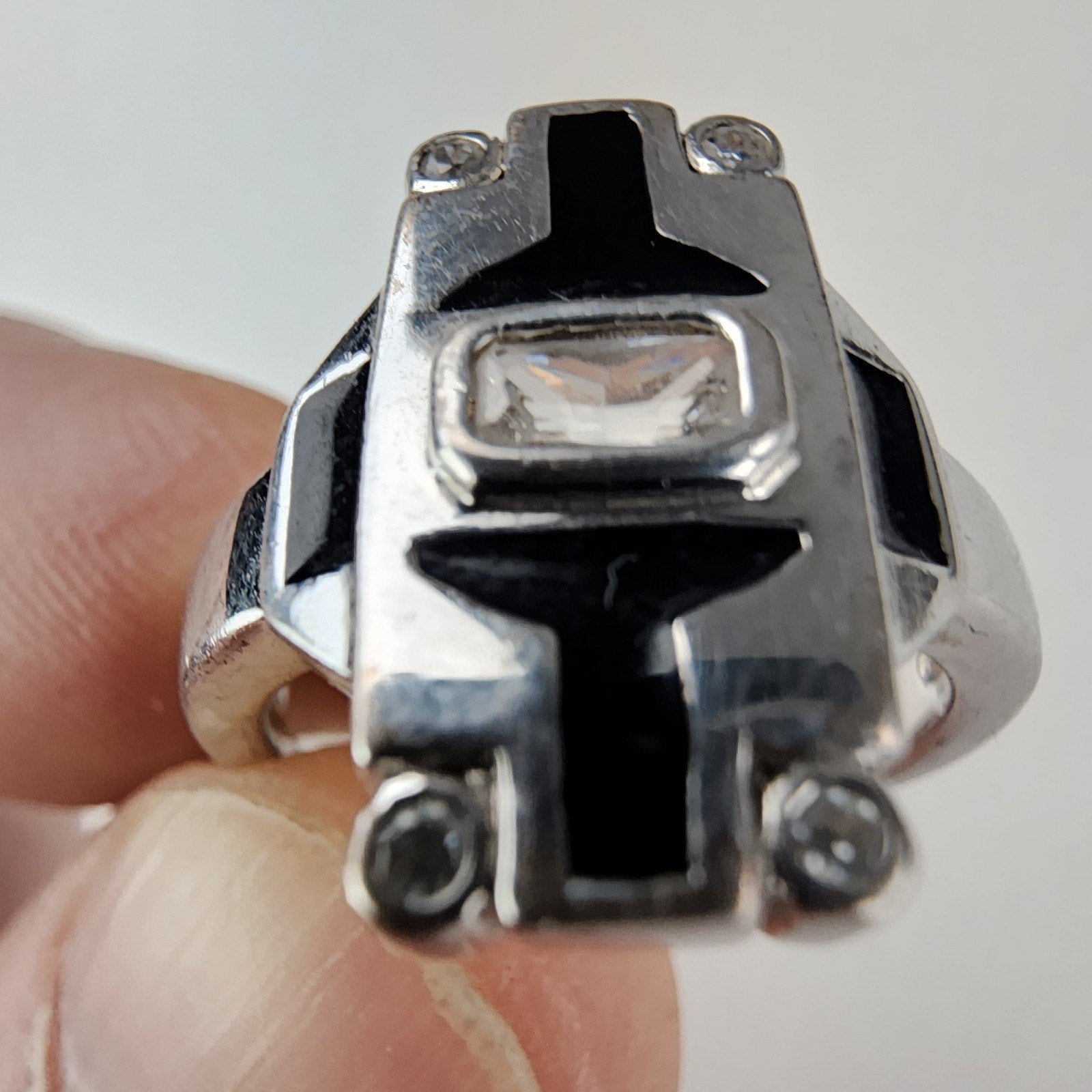 Art Deco Revival Sterling Silver 925 Cocktail Ring Size 7