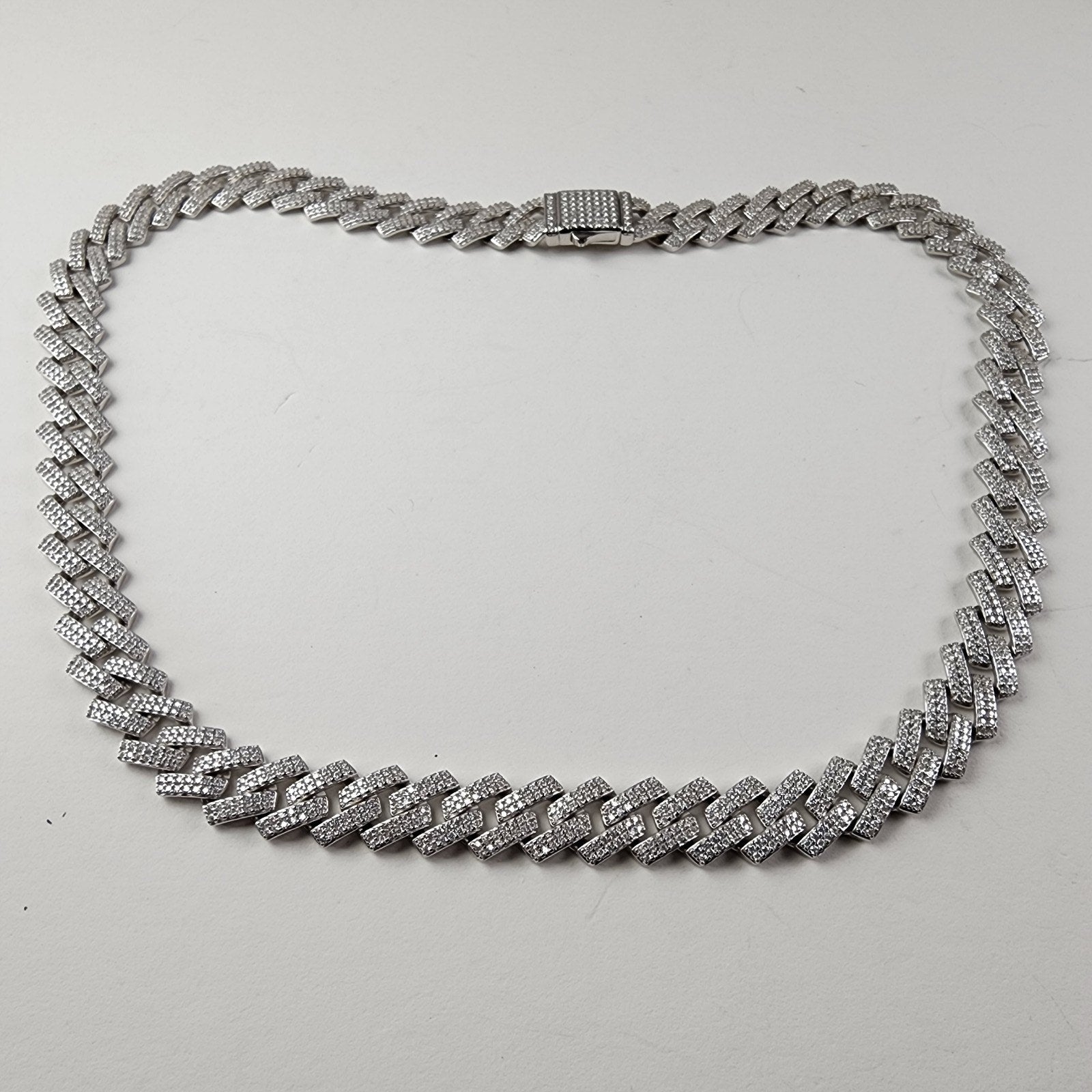 20" Moissanite 12mm Monaco Sterling Silver Tennis Necklace Iced Chain Cuban 76g