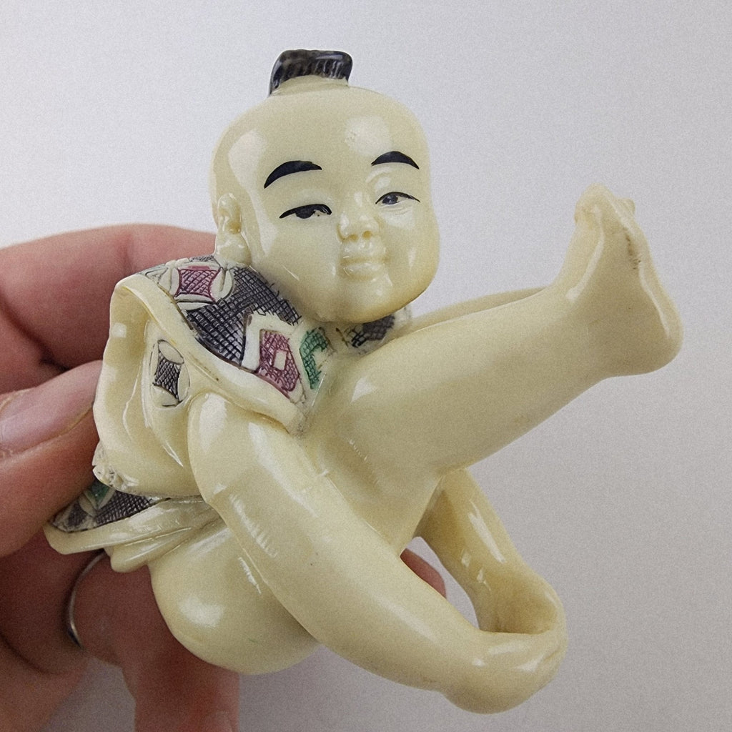 Japanese Boy Fertility Resin Figure Vintage Chinese Hand Carved Details