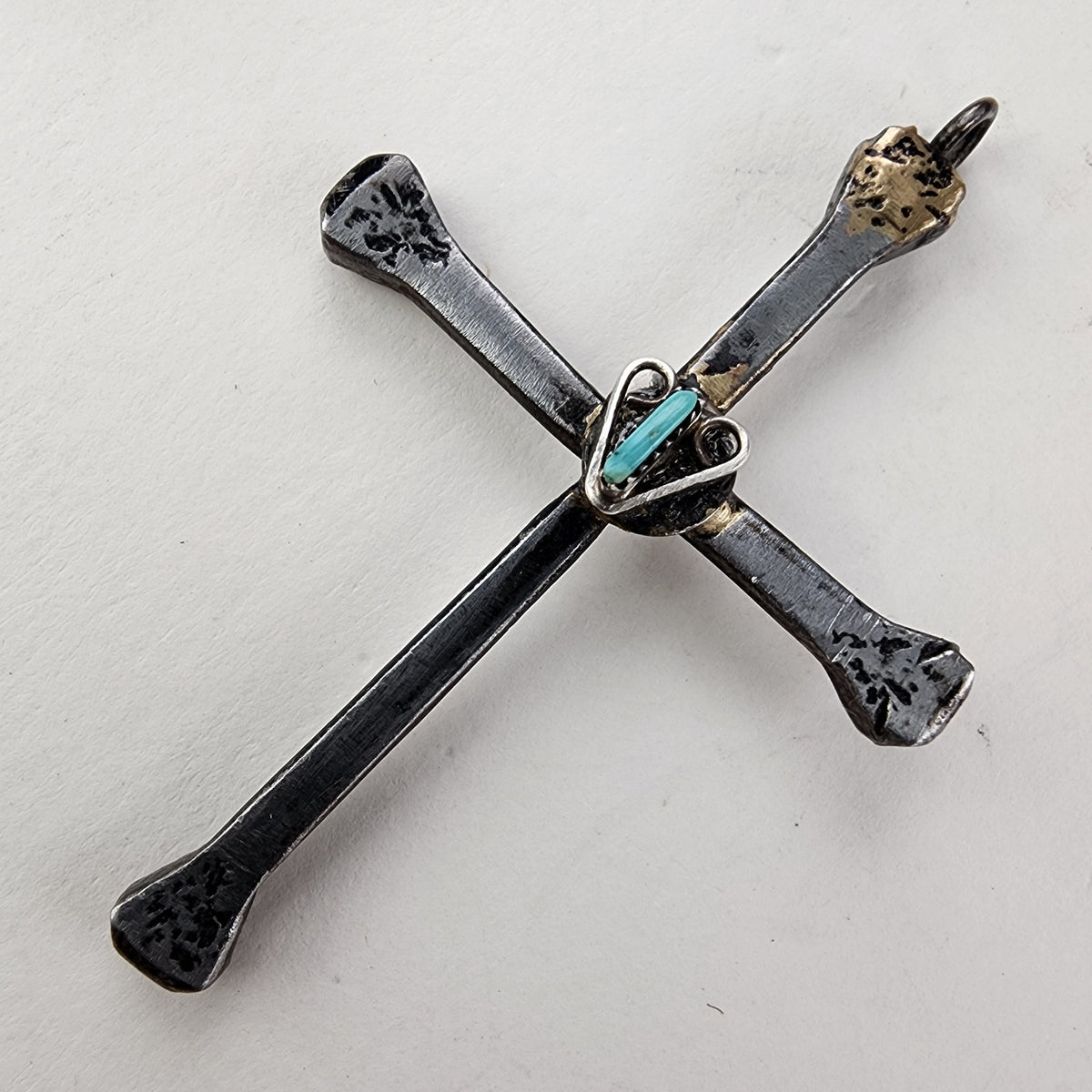Native Horseshoe Nail Turquoise Cross Sterling Silver 925 & Steel Pendant