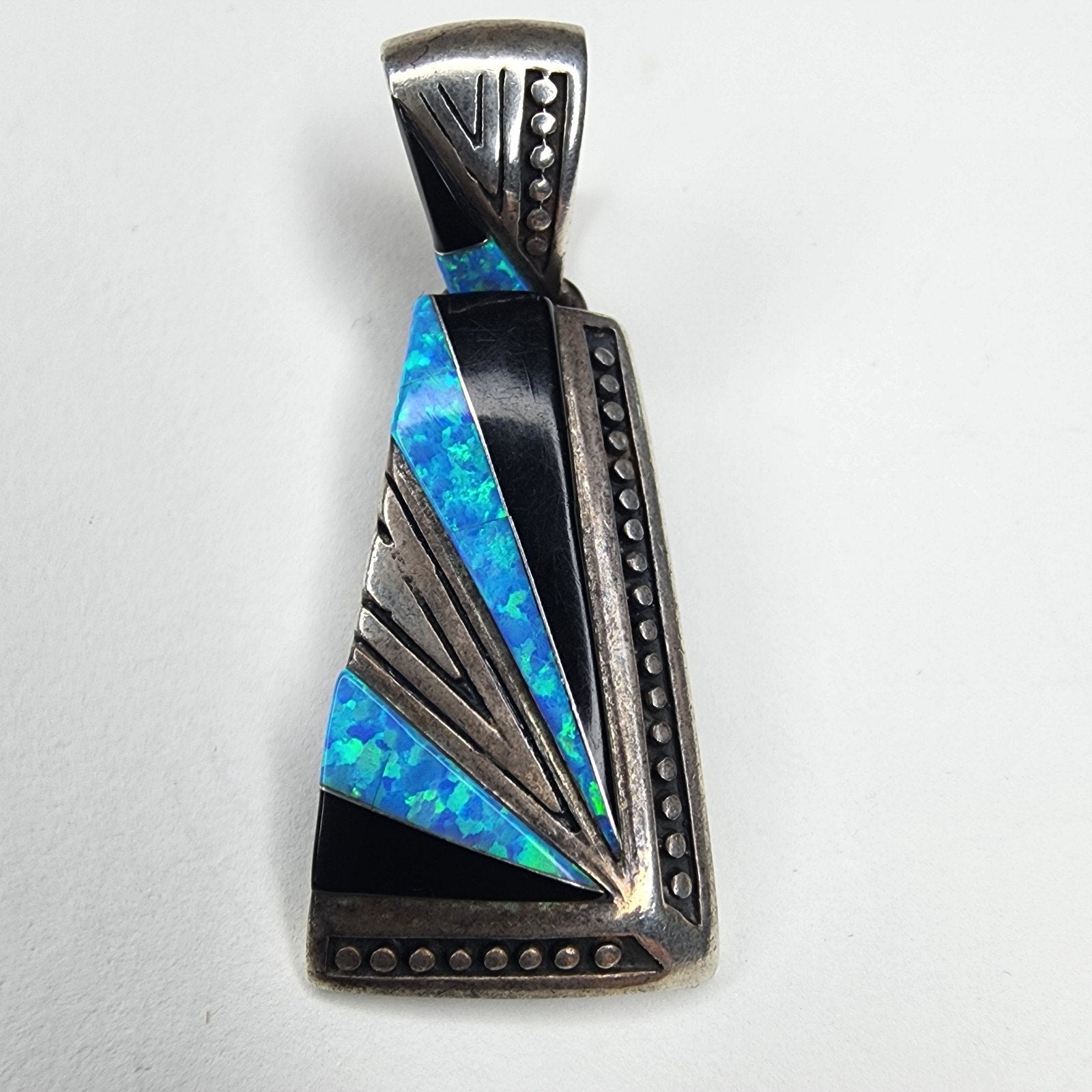 Opal Pendant Black Onyx Sterling Silver 925 by Designer Silver Clouds