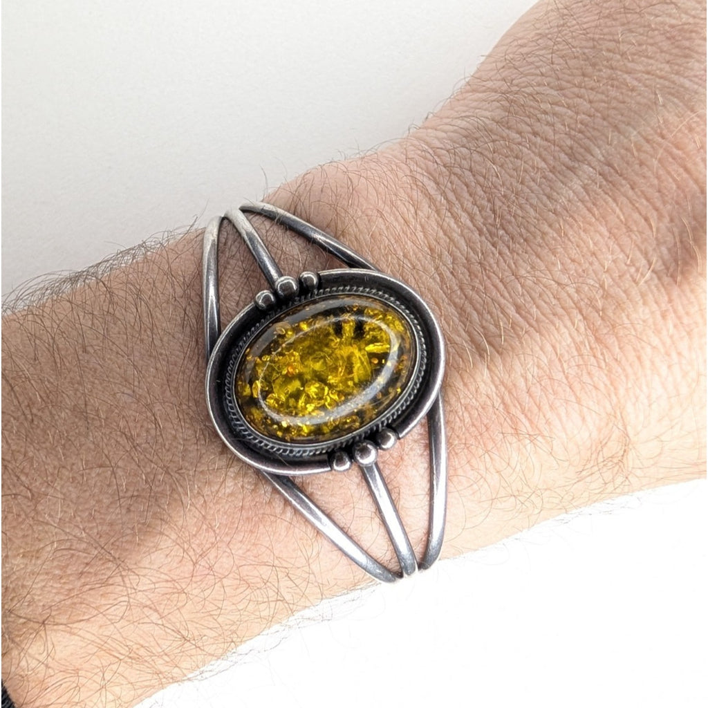 Baltic Amber Native Sterling Silver 925 Cuff Vintage