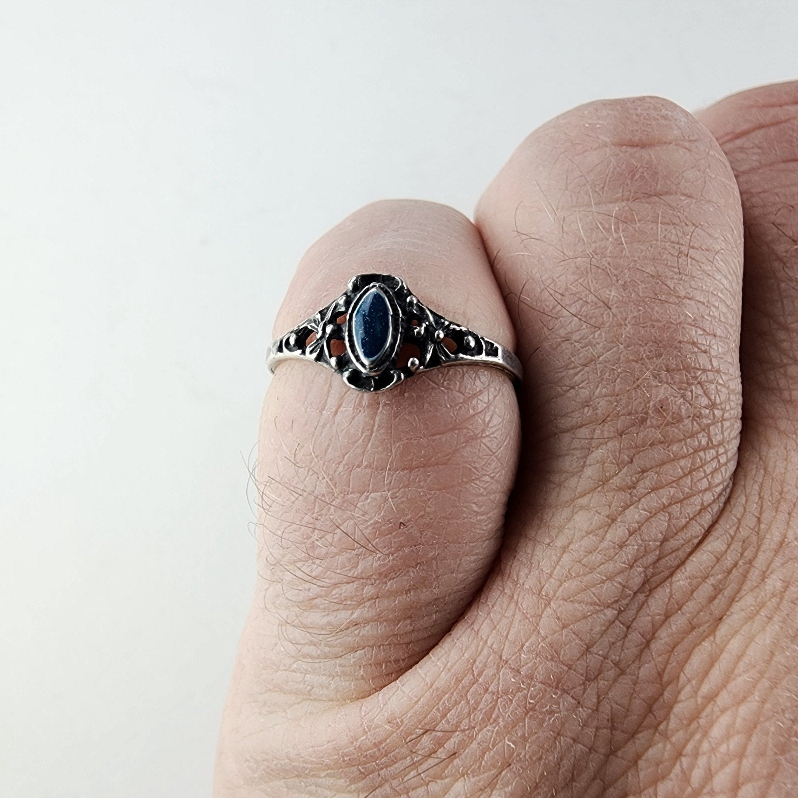 Blue Enamel Ring Size 8 Sterling Silver 925 Vintage