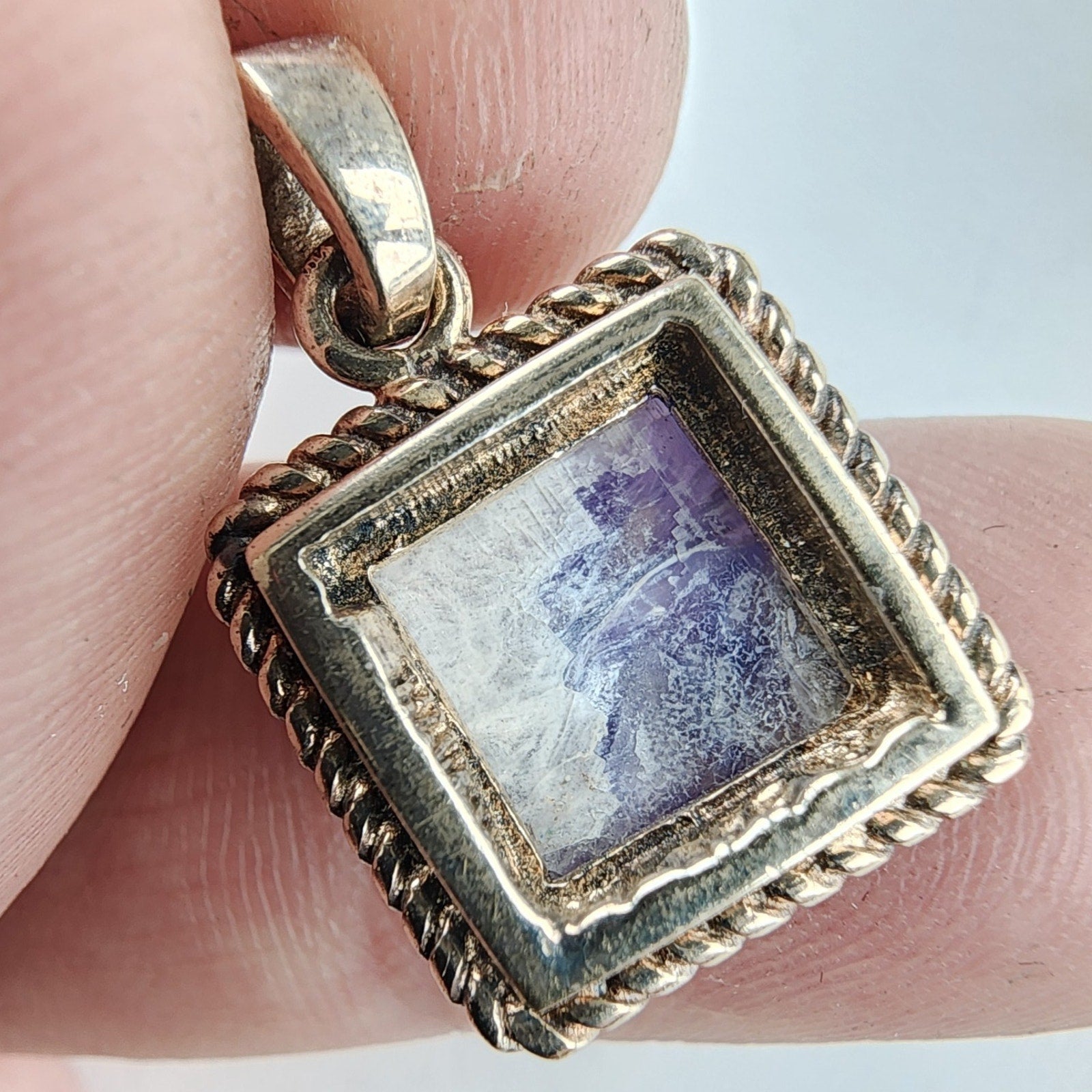 Purple Siberian Charoite Twisted Wire Pendant Sterling Silver 925