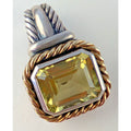 14K Yellow Gold Lemon Quartz Sterling Silver 925 Emerald Cut Vintage 5ct Pendant