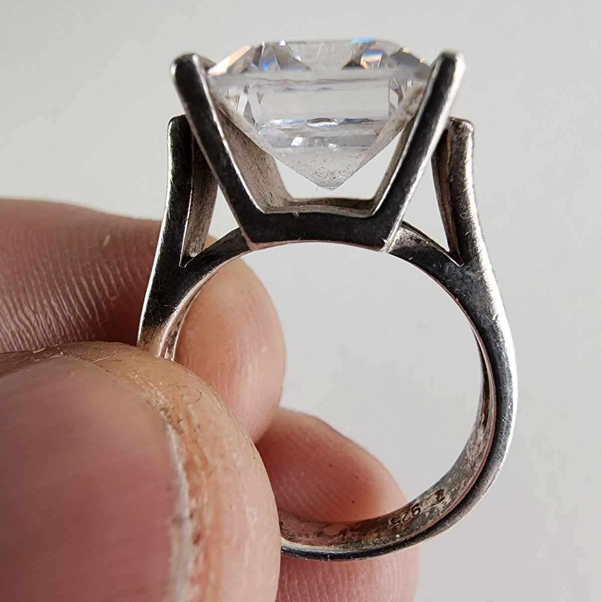 Vintage Emerald Cut Cocktail Ring Size 7 in Sterling Silver 925