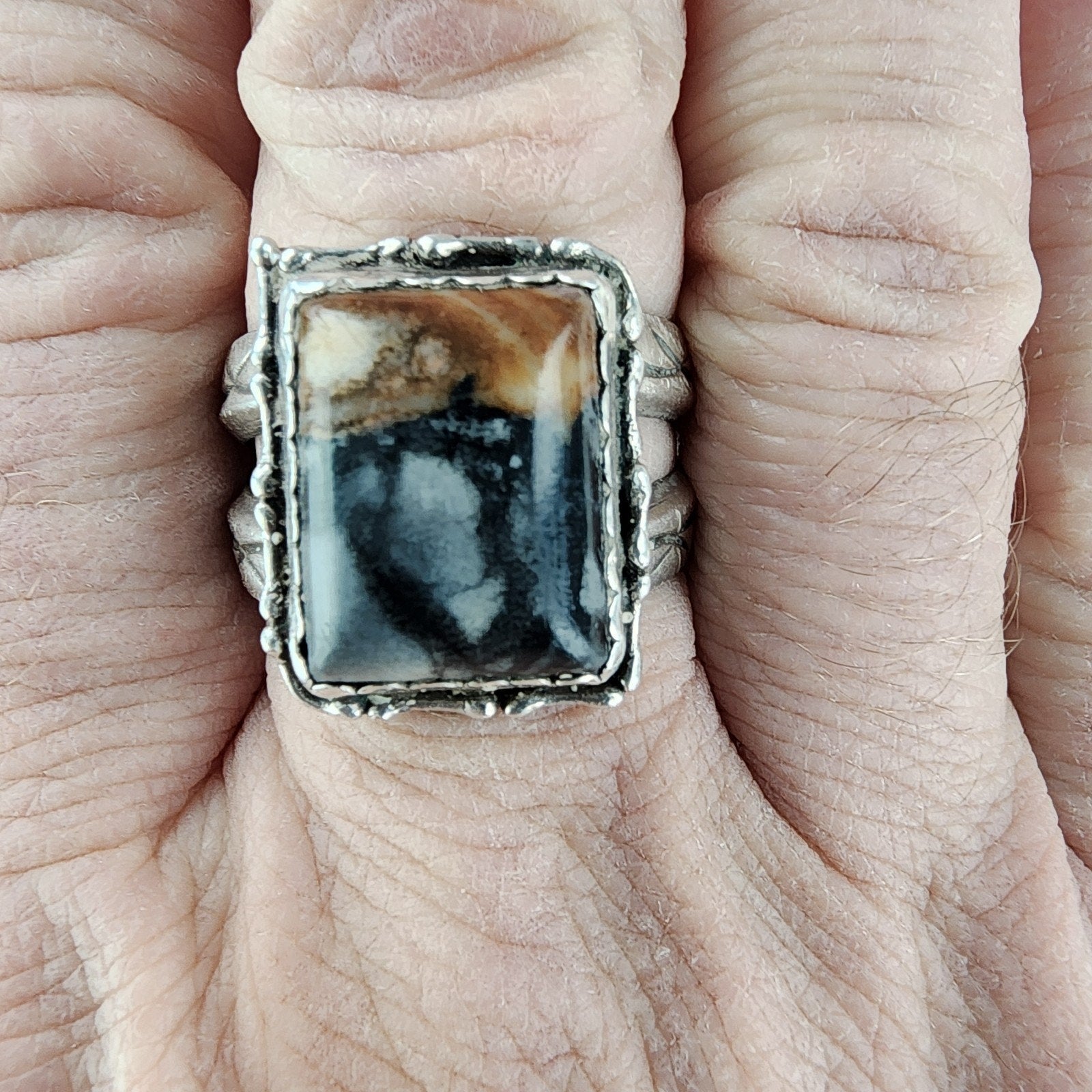 Old Pawn Moss Agate Ring Size 13 1/2 Sterling Silver 925 Native