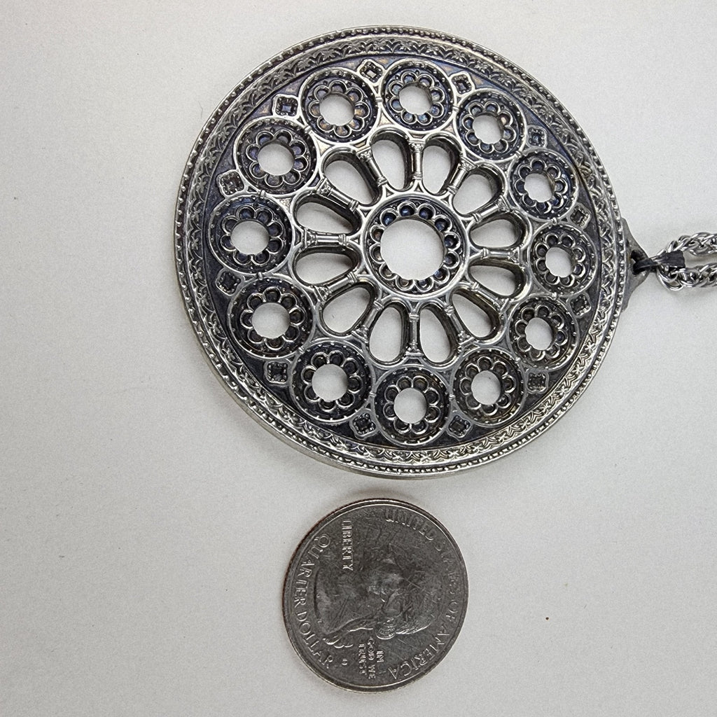 18" Rose Window Pendant Necklace Chartres Cathedral Kirk Pewter 1975